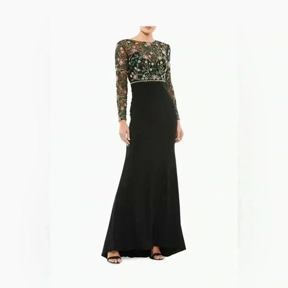 Mac Duggal Dresses & Skirts - Mac Duggal Black Dress with Green Floral Sleeves